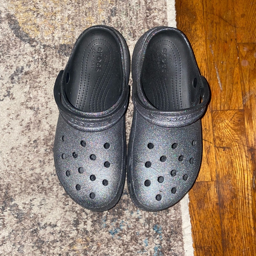 Glitter platform croc clogs